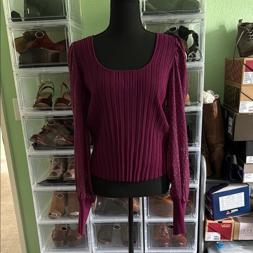 Anthropologie Ribbed Detailed Long Sleeve Blouse | Sz XL